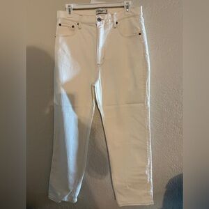 White/Ecru Denim Ankle High Rise Straight Jeans